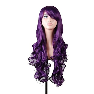 Femei Noi Lung Ondulat De Culoare închisă Cosplay Violet Peruci Par